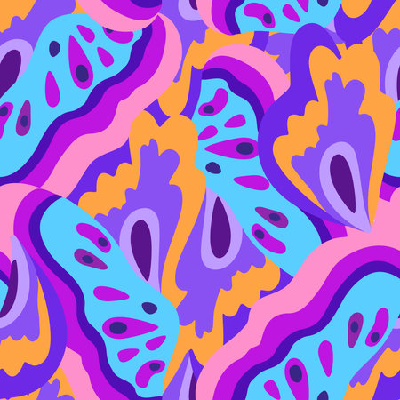 Colorful ornamental psychedelic pattern. Funky texture with colorful abstract organic shapes. Vector illustration.のイラスト素材