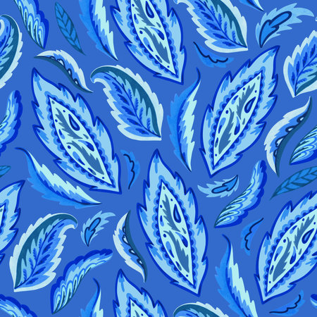 Blue paisley ornamental seamless pattern in indian style. Ornate floral motif. Vector illustrationのイラスト素材