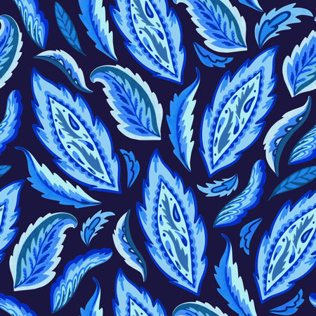 Blue paisley ornamental seamless pattern in indian style. Ornate floral motif. Vector illustrationのイラスト素材