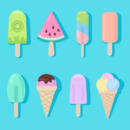 Ice cream, cartoon clip art in gentle pastel colors. Vector illustrationのイラスト素材