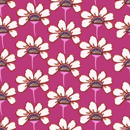 Seamless floral ornament with cute simple pink flowers. Vector illustration for designのイラスト素材