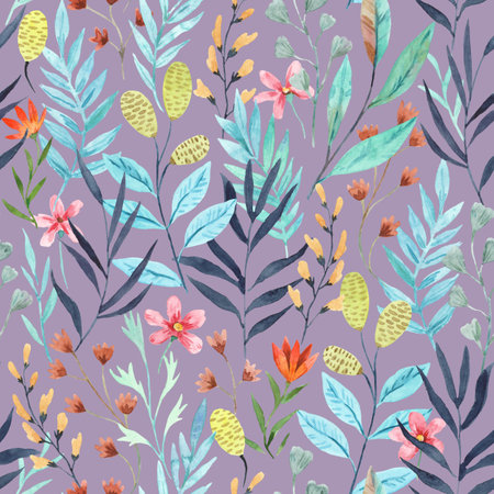 Seamless pattern with tropical flowers. Watercolor hand drawn illustrationの写真素材