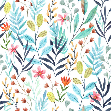 Seamless pattern with tropical flowers. Watercolor hand drawn illustrationの写真素材