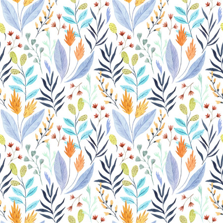 Seamless pattern with tropical flowers. Watercolor hand drawn illustrationの写真素材