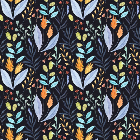 Seamless pattern with tropical flowers. Watercolor hand drawn illustrationの写真素材