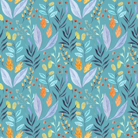 Seamless pattern with tropical flowers. Watercolor hand drawn illustrationの写真素材