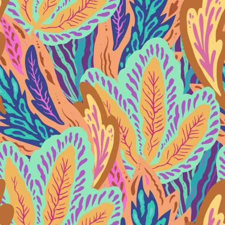 Colorful hand drawn ornamental psychedelic pattern. Funky texture with colorful abstract organic shapes.のイラスト素材