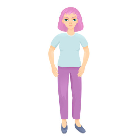 Beautiful young woman with pink hairs. Cartoon character. Vector illustration, isolated on white background.のイラスト素材