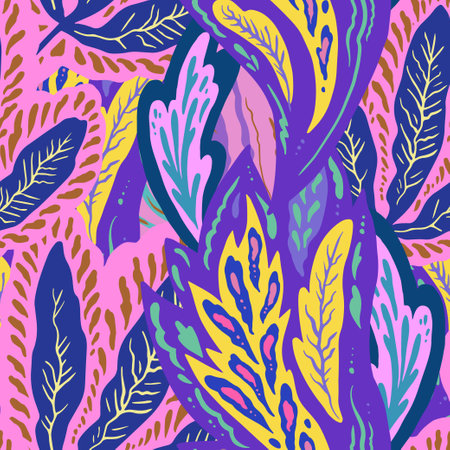 Colorful hand drawn ornamental psychedelic pattern. Funky texture with colorful abstract organic shapes.のイラスト素材