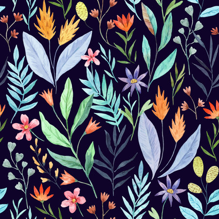 Seamless pattern with tropical flowers. Watercolor hand drawn illustrationの写真素材
