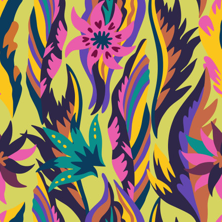 Colorful hand drawn ornamental psychedelic pattern. Funky texture with colorful abstract organic shapes.のイラスト素材
