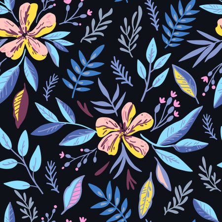 Seamless pattern with doodle floral elements. Vector illustration.のイラスト素材