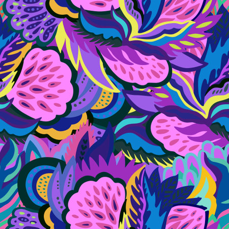Bright seamless psychedelic pattern with vivid abstract colorful elements.のイラスト素材
