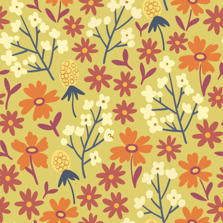 Floral seamless pattern in folk boho style. Ditsy print for textile, fashion and design. Vector illustration.のイラスト素材