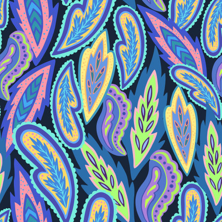 Colorful ornamental paisley pattern. Hand drawn vector illustration.のイラスト素材