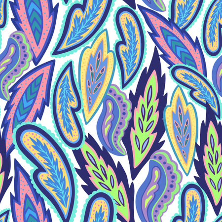 Colorful ornamental paisley pattern. Hand drawn vector illustration.のイラスト素材