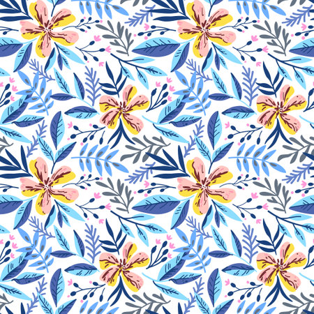 Seamless pattern with doodle floral elements. Vector illustration.のイラスト素材