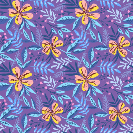 Seamless pattern with doodle floral elements. Vector illustration.のイラスト素材