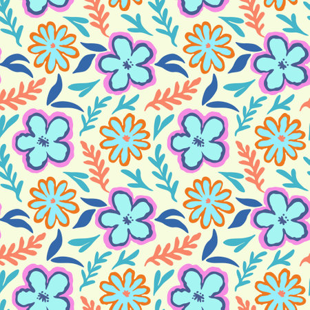 Seamless pattern with doodle floral elements. Vector illustration.のイラスト素材