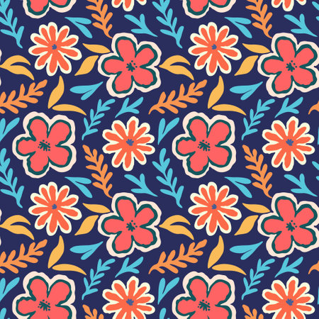 Seamless pattern with doodle floral elements. Vector illustration.のイラスト素材