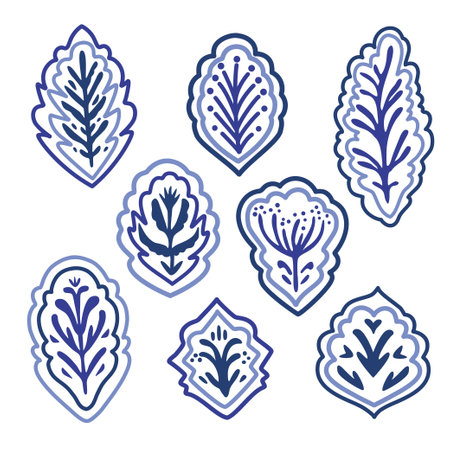 Blue and white abstract ornamental design elements. Vector hand-drawn illustrationのイラスト素材
