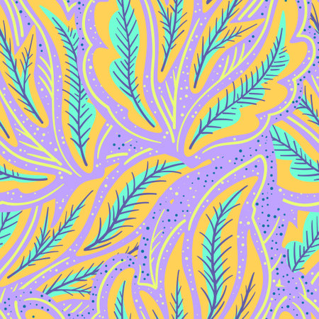 Colorful seamless pattern with chaotic floral and psychedelic abstract elements. Vector illustration.のイラスト素材