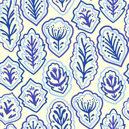 Blue and white abstract ornamental seamless pattern. Vector hand-drawn illustration.のイラスト素材