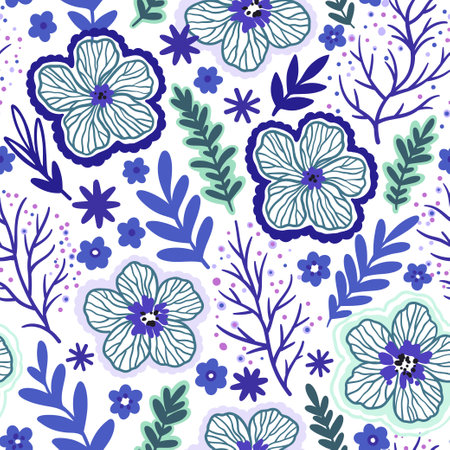 Seamless pattern with doodle floral elements. Vector illustration.のイラスト素材
