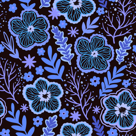 Seamless pattern with doodle floral elements. Vector illustration.のイラスト素材