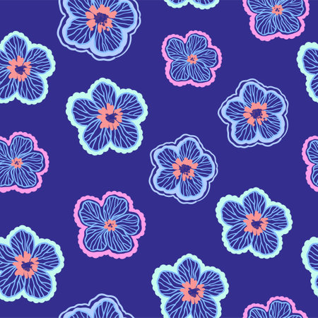 Seamless pattern with cute doodle floral elements. Hand drawn ornament with plants and flowers. Vector illustration.のイラスト素材