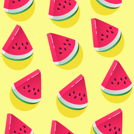 Seamless pattern with watermelon pieces in trendy 3d style. Vector background for design.