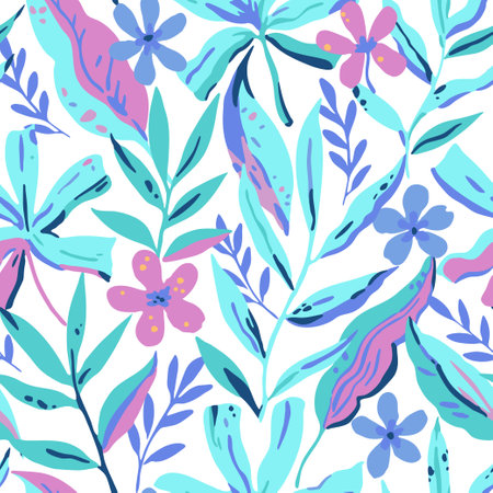 Colorful vivid psychedelic tropical seamless pattern. Vector hand drawn illustration for designのイラスト素材