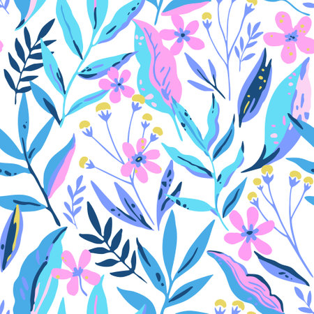 Colorful vivid psychedelic tropical seamless pattern. Vector hand drawn illustration for designのイラスト素材