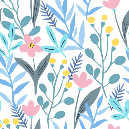 Seamless pattern with doodle floral elements. Vector illustration.のイラスト素材
