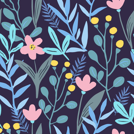 Seamless pattern with doodle floral elements. Vector illustration.のイラスト素材