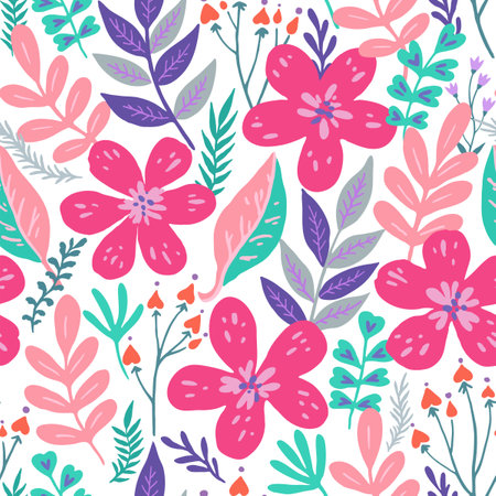 Seamless pattern with doodle floral elements. Vector illustration.のイラスト素材