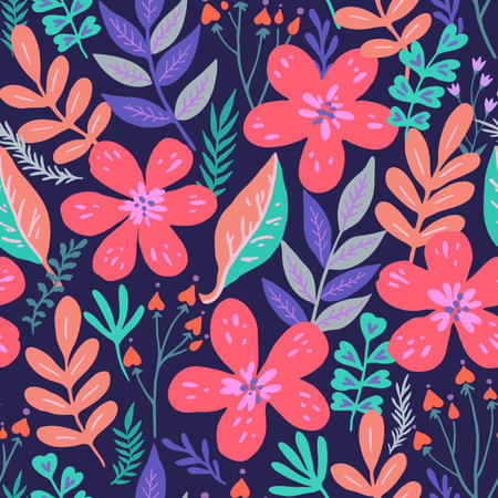Seamless pattern with doodle floral elements. Vector illustration.のイラスト素材