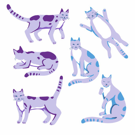 Set of cute adorable cat characters. Funny cats in different poses. Vector illustration.のイラスト素材