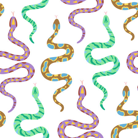 Seamless pattern with snakes. Vector illustration in simple contemporary boho style.のイラスト素材