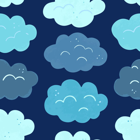 Seamless pattern with cute cartoon clouds. Vector illustration.のイラスト素材