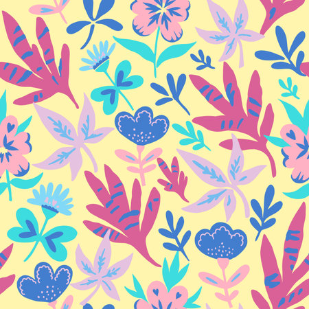 Minimalistic modern abstract floral seamless pattern in pastel colors. Vector illustrationのイラスト素材