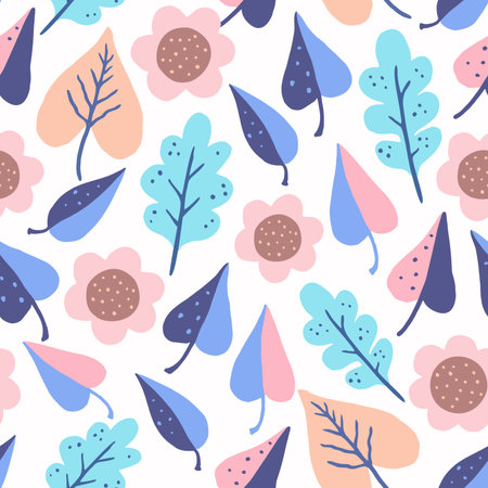 Minimalistic modern abstract floral seamless pattern in pastel colors. Vector illustrationのイラスト素材