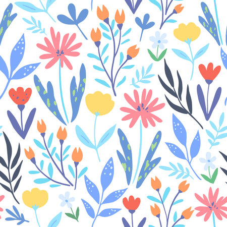 Minimalistic modern abstract floral seamless pattern in pastel colors. Vector illustrationのイラスト素材