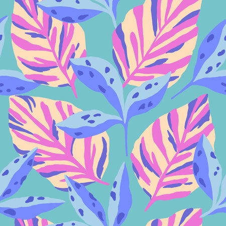 Colorful modern seamless pattern with abstract leaves.のイラスト素材