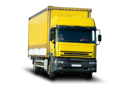 Big Yellow Cargo Truck Isolated on Whiteの写真素材