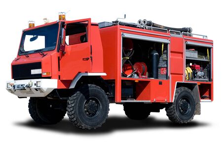 Big Red Fire Truck Isolated on Whiteの写真素材