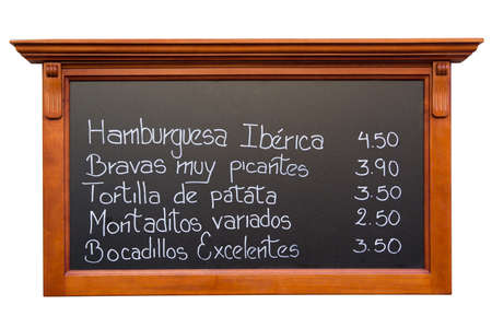 Spanish menu from a restaurant in Madrid の写真素材