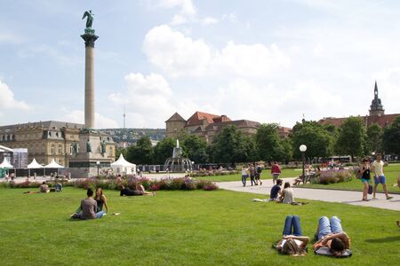 STUTTGART, GERMANY - JULY 4: The Schlossplatz City Square on July 4, 2012 in Stuttgart, Germany.  The Schlossplatz, fully renovated in 1977,  is the largest square in the center of the city of Stuttgart. のeditorial素材
