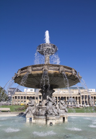 Fountain at Castle Square in Stuttgart, Germany.のeditorial素材