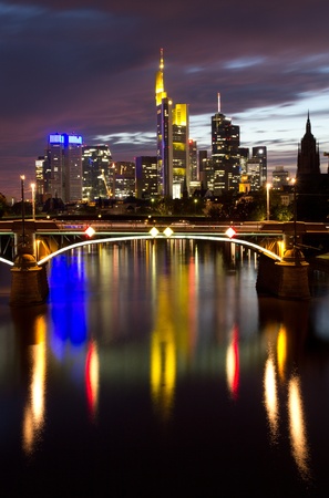 FRANKFURT, GERMANY - AUGUST 22: The Frankfurt skyline in early evening on August 22, 2012 in Frankfurt, Germany. Frankfurt is the largest financial center in continental Europe.のeditorial素材